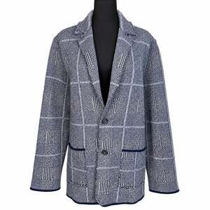 Emozioni Uomo Men’s M Wool Blend Blue Knit Blazer Plaid Houndstooth Made Italy